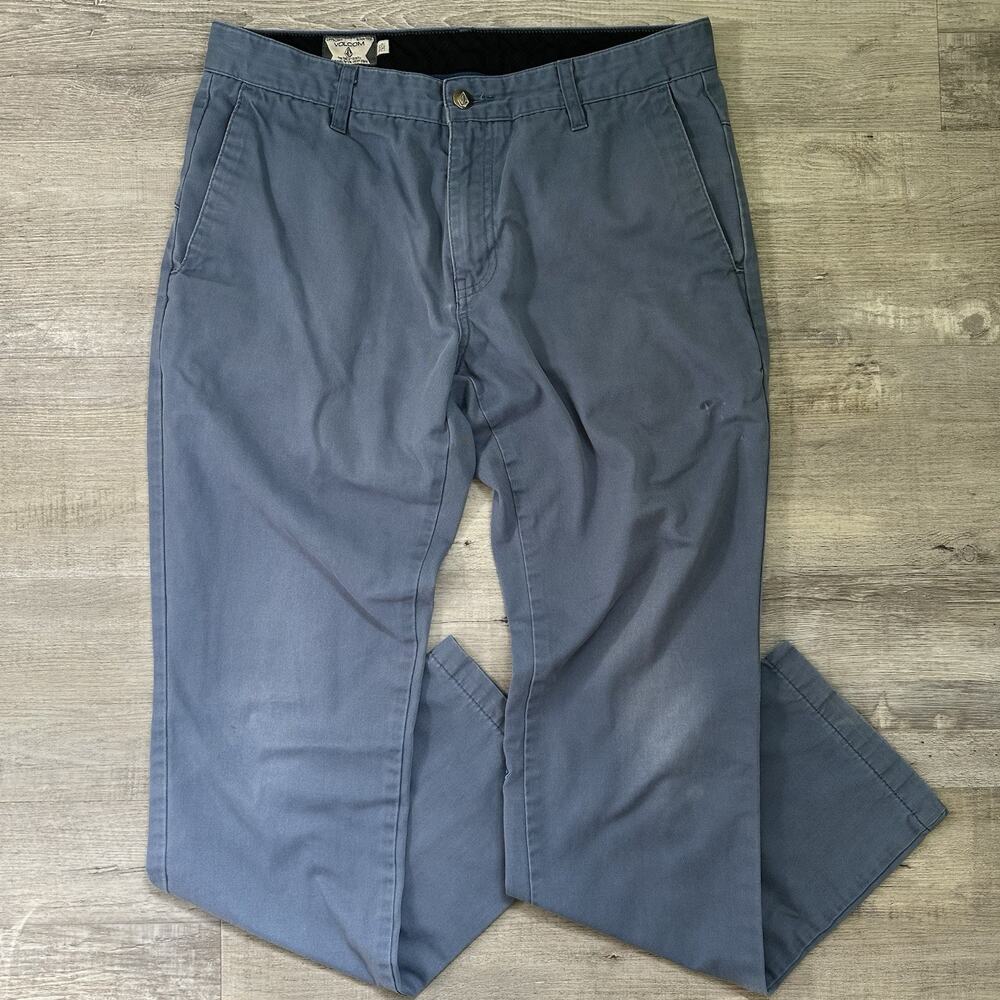 Volcom Blue Cotton Twill Regular Fit Mid Rise Straight Casual Pants Men's 32